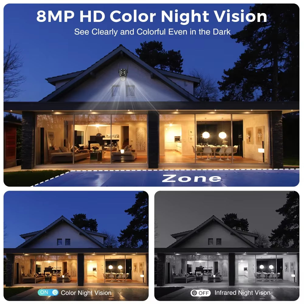 8MP 4K Wifi IP Camera Dual Lens Dual Screens Outdoor Surveillance Camera Black Human Detection Night Vision ICSEE Security CAM