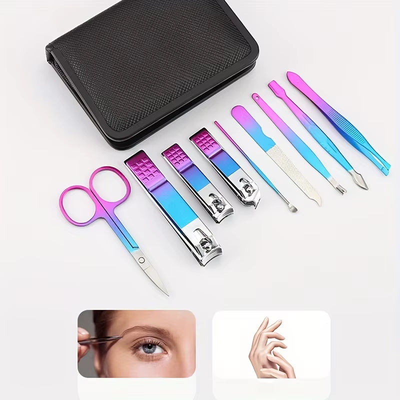 9-18Pcs Set Professional Stainless Steel Manicure & Pedicure Kit Precision Nail Care with Travel Case with Nail Clipper Scissor