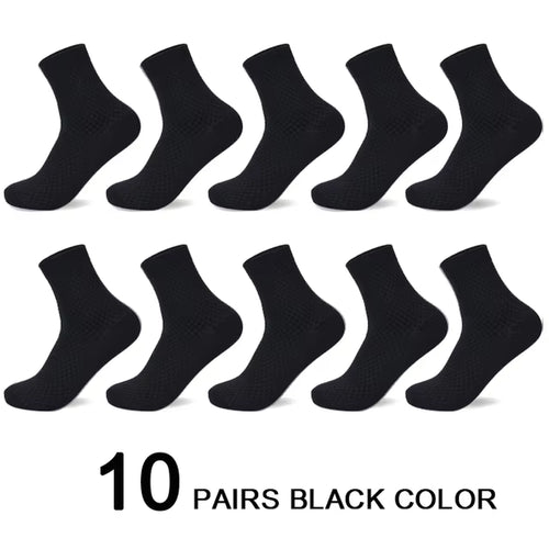 10 Pairs/Lot Men'S Bamboo Fiber Socks 2025 New Compression Autumn Long Black Business Casual Man Dress Sock Gift plus Size 42-45