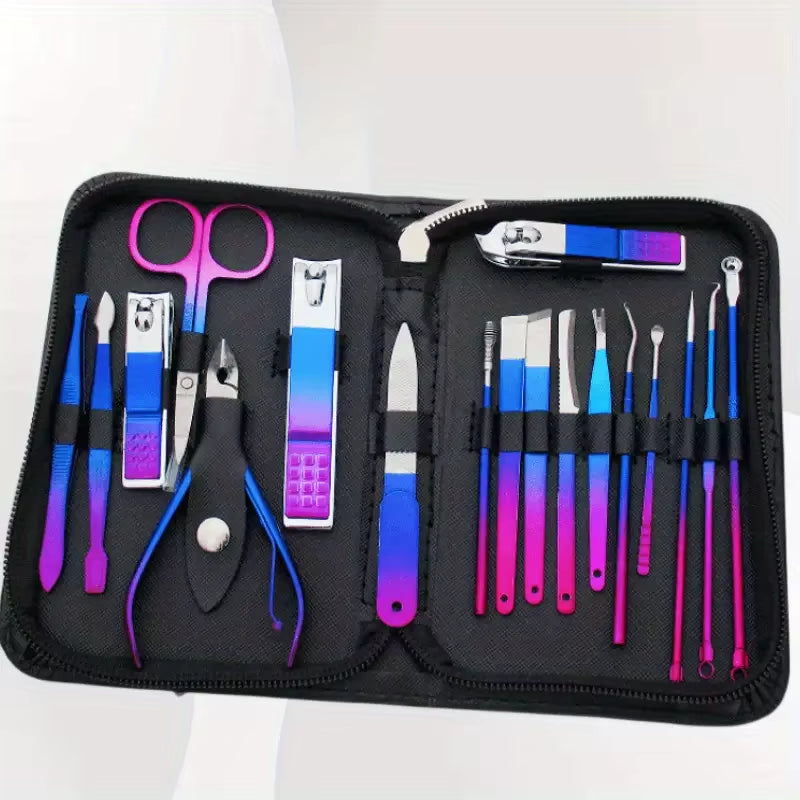 9-18Pcs Set Professional Stainless Steel Manicure & Pedicure Kit Precision Nail Care with Travel Case with Nail Clipper Scissor